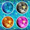 Blue, gold, silver and pink disco ball. Set of colorful disco mirror ball isolated, design for party flyer, cover Royalty Free Stock Photo