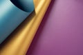 Blue, gold and violet metallic paper sheet layout forming a geometric abstract background. Royalty Free Stock Photo