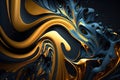 Blue and gold wave abstract background in Fluidart style for backgrounds, banners, posters, paintings. Generative AI