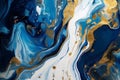 Blue, gold and white marble texture. Fluid art. Abstract background. Generative AI. Royalty Free Stock Photo