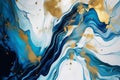 Blue, gold and white marble texture. Fluid art. Abstract background. Generative AI. Royalty Free Stock Photo