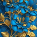 Blue and golden abstract flower Illustration for prints, wall art, cover and invitation