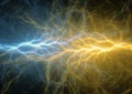 Blue and golden abstract lightning