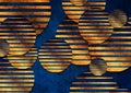 Blue and golden circles with stripes abstract grunge background Royalty Free Stock Photo