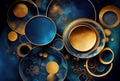 Blue and golden circles watercolor geometric abstract background Royalty Free Stock Photo