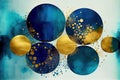 Blue and golden circles watercolor geometric abstract background Royalty Free Stock Photo