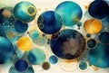 Blue and golden circles watercolor geometric abstract background Royalty Free Stock Photo