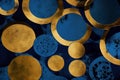 Blue and golden circles watercolor geometric abstract background Royalty Free Stock Photo