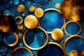 Blue and golden circles watercolor geometric abstract background Royalty Free Stock Photo