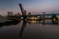 Blue / Golden Hour / Sunset - Cleveland, Ohio Skyline with Bridges Royalty Free Stock Photo