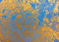 Blue and golden liquid texture, watercolor hand drawn marbling illustration, abstract background Royalty Free Stock Photo