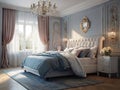 Blue and golden luxury bedroom in classic style Royalty Free Stock Photo