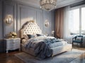 Blue and golden luxury bedroom in classic style Royalty Free Stock Photo