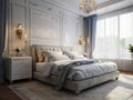 Blue and golden luxury bedroom in classic style Royalty Free Stock Photo