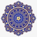 Blue and golden mandala with wavy doodle elements