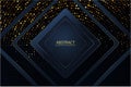 .Abstract background.Luxury of dark blue with golden lines and circular glowing golden dots modern design.