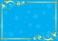 Blue and golden vector frame with snowflakes