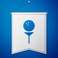 Blue Golf ball on tee icon isolated on blue background. White pennant template. Vector Illustration Royalty Free Stock Photo