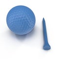 Blue Golf ball and tee on white. 3D illustration