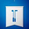 Blue Golf club icon isolated on blue background. White pennant template. Vector Illustration