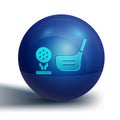 Blue Golf flag and golf ball on tee icon isolated on white background. Golf equipment or accessory. Blue circle button Royalty Free Stock Photo