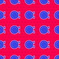 Blue Golf sport club icon isolated seamless pattern on red background. Vector