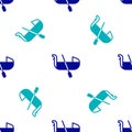 Blue Gondola boat italy venice icon isolated seamless pattern on white background. Tourism rowing transport romantic