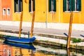 Blue gondola morred at the canals in Venice, Italy Royalty Free Stock Photo