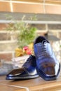 Blue goodyear welted leather mens wedding shos with a leather sole