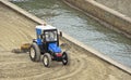 Blue grader tractor Royalty Free Stock Photo