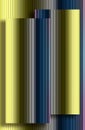 Blue gradient background. Thin golden vertical stripes.