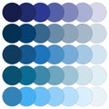 Blue gradient circle array. Seamless color progression. Vector background.