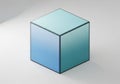 A blue gradient cube rests on a smooth, light gray surface. Its Royalty Free Stock Photo