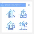 Pixel perfect blue gradient building icons set Royalty Free Stock Photo