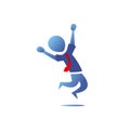 Blue gradient Silhouette office worker man happy success freedom jump action pose from side illustration