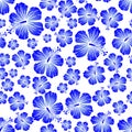 Blue gradient on white random hibiscus flower seamless repeat pattern background Royalty Free Stock Photo
