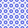 Blue gradient on white with two different sized stars with squares and circles seamless repeat pattern background Royalty Free Stock Photo