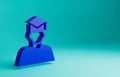 Blue Graduate and graduation cap icon isolated on blue background. Minimalism concept. 3D render illustration Royalty Free Stock Photo
