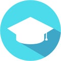 Blue Graduation cap flat icon with long shadow. Students cap, education Icon