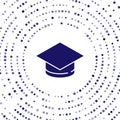 Blue Graduation cap icon isolated on white background. Graduation hat with tassel icon. Abstract circle random dots