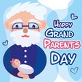 Blue grandparents day poster with cute grandpa character Vector