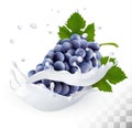 Blue grapes in a milk splash