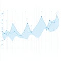 Blue graph chart depicting rising data trends with points and lines on grid Royalty Free Stock Photo