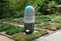 Jun Kaneko Blue and Gray Abstract Cylinder-shaped Ceramic Art Exhibit at the Dixon Gallery and Gardens in Memphis, Tennessee