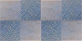 Blue gray brown rusty worn vintage retro geometric square mosaic motif cement concrete seamless tiles texture background Royalty Free Stock Photo