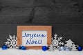 Blue Gray Decoration, Snow, Joyeux Noel Mean Merry Christmas