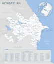 Blue-gray detailed map of Azerbaijan administrative divisions and location on the globe