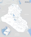 Blue-gray detailed map of Iraq administrative divisions and location on the globe. Royalty Free Stock Photo