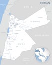 Blue-gray detailed map of Jordan administrative divisions and location on the globe Royalty Free Stock Photo