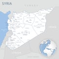 Blue-gray detailed map of Syria administrative divisions and location on the globe Royalty Free Stock Photo